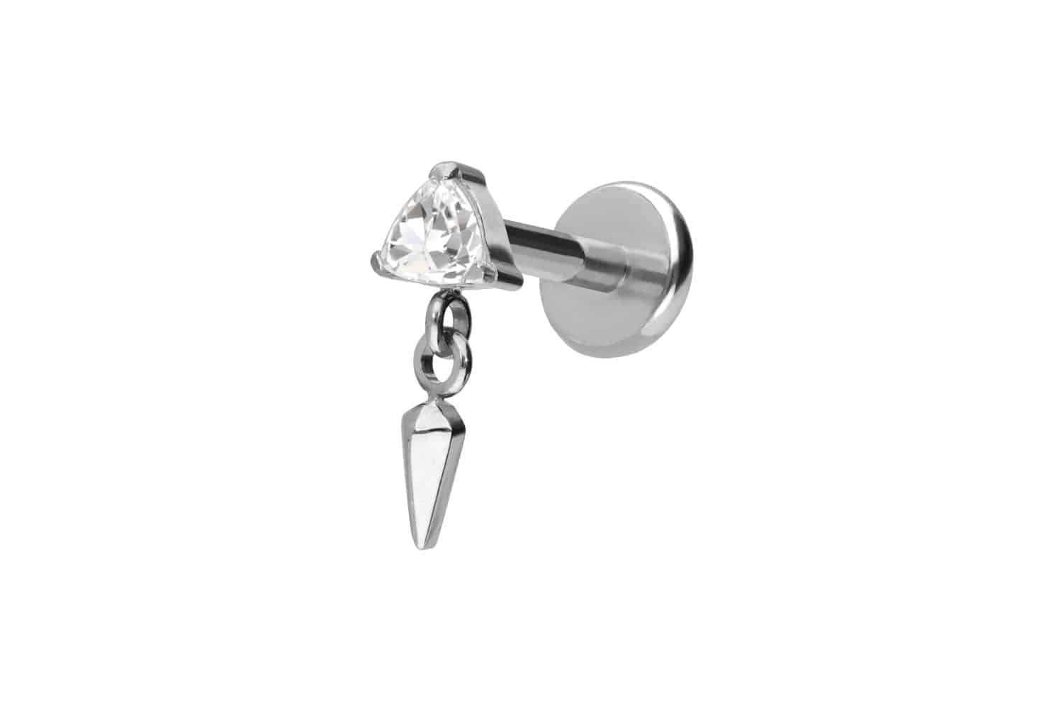 Titan Labret Piercing mit Push Fit KRISTALLDREIECK + SPITZE